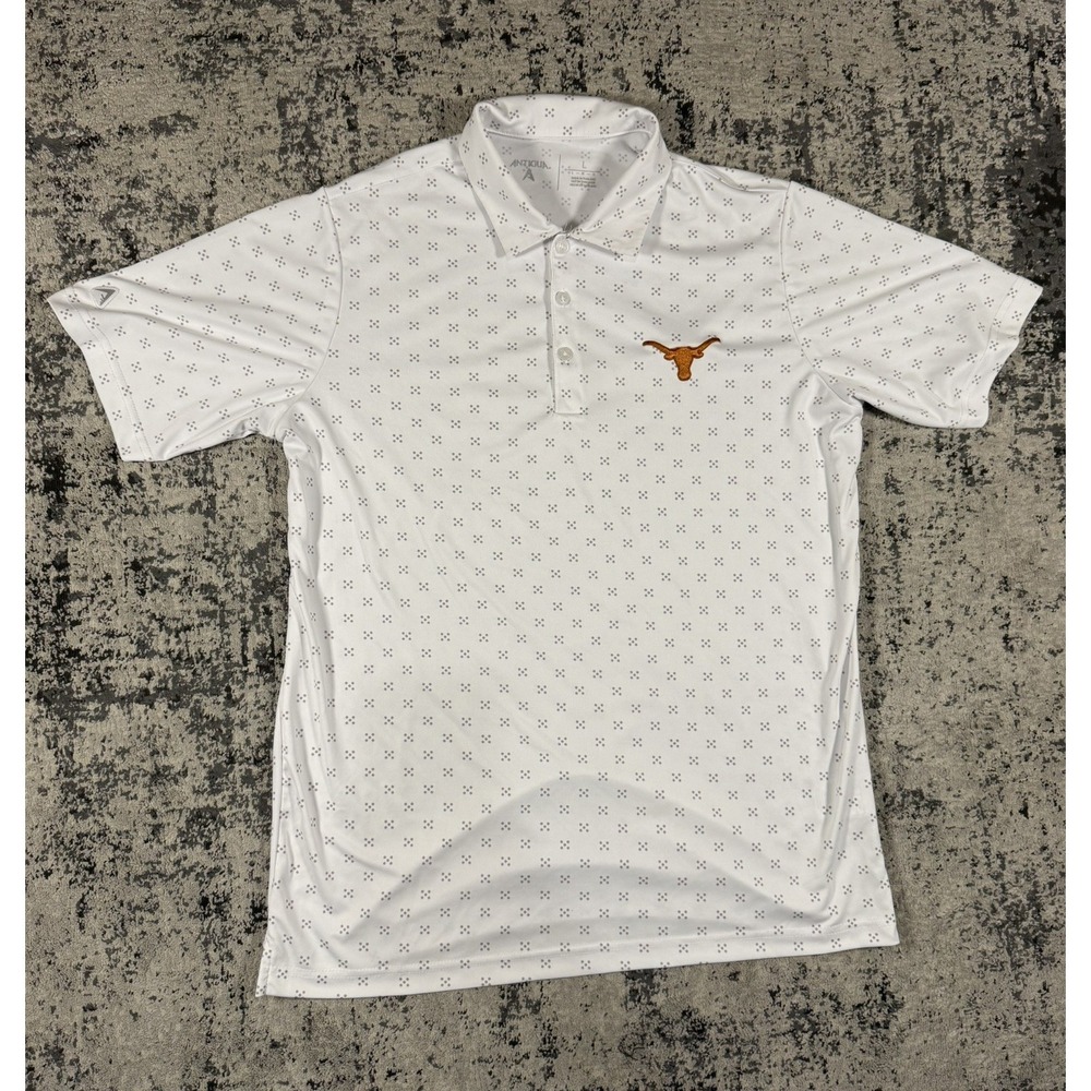 Texas Longhorns Polo Shirt Mens Large White Antigua NCAA UT Logo - Picture 2 of 8